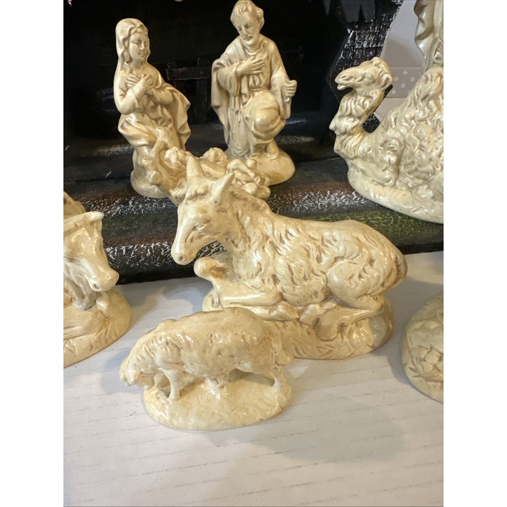 Vintage Atlantic Mold Ceramic Nativity Figures lot 18 pieces-missing Staffs - Picture 9 of 16